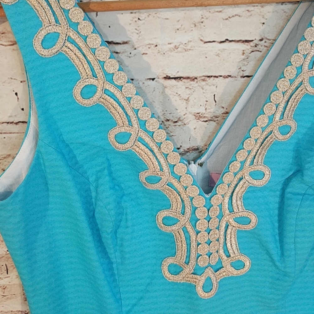 Lilly Pulitzer Turquoise Sleeveless Midi Dress with Cream Trim - Picture 2 of 5